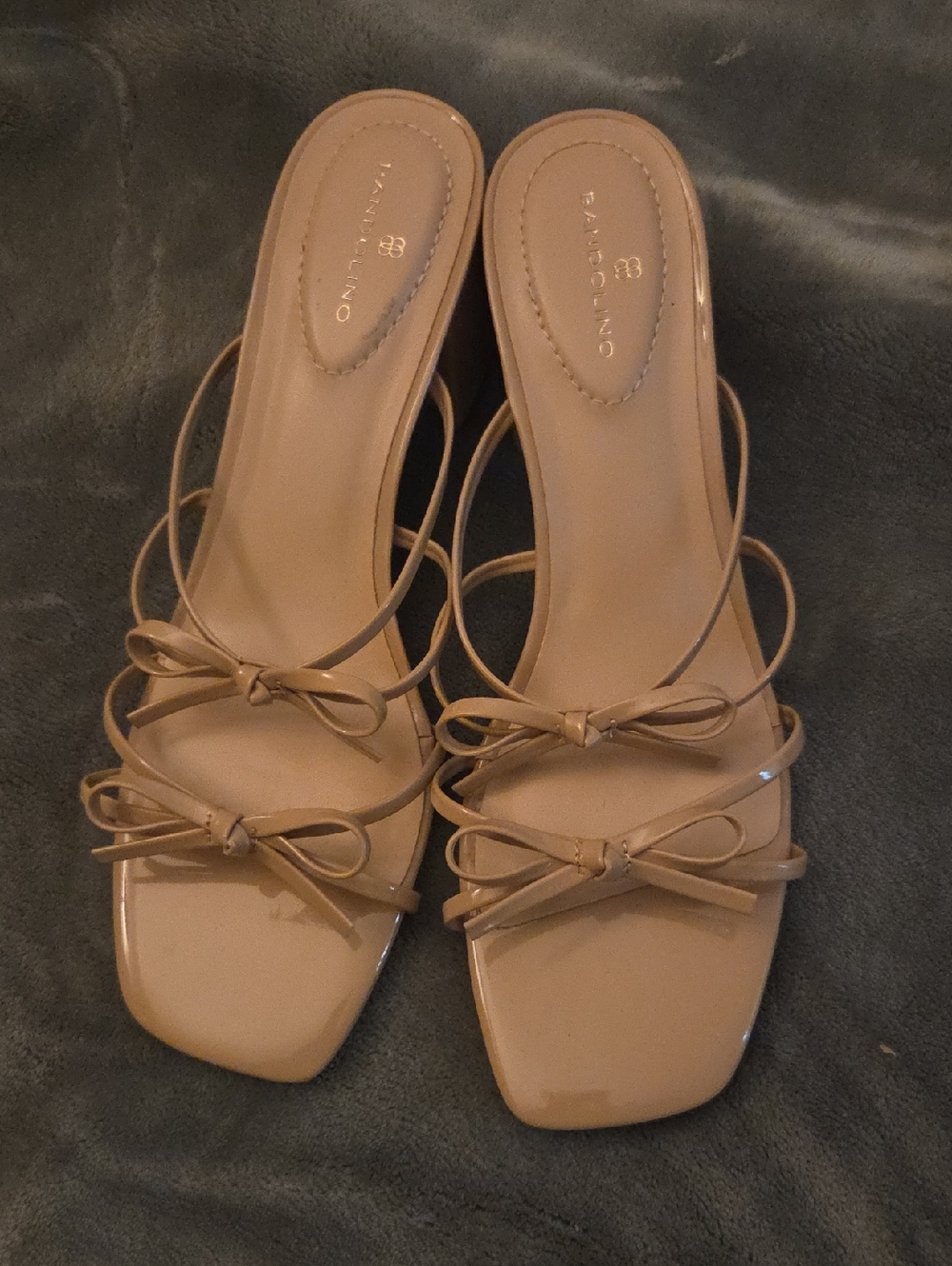 Bandolino Nude Patent Bow-Strap Sandals 2" Heels